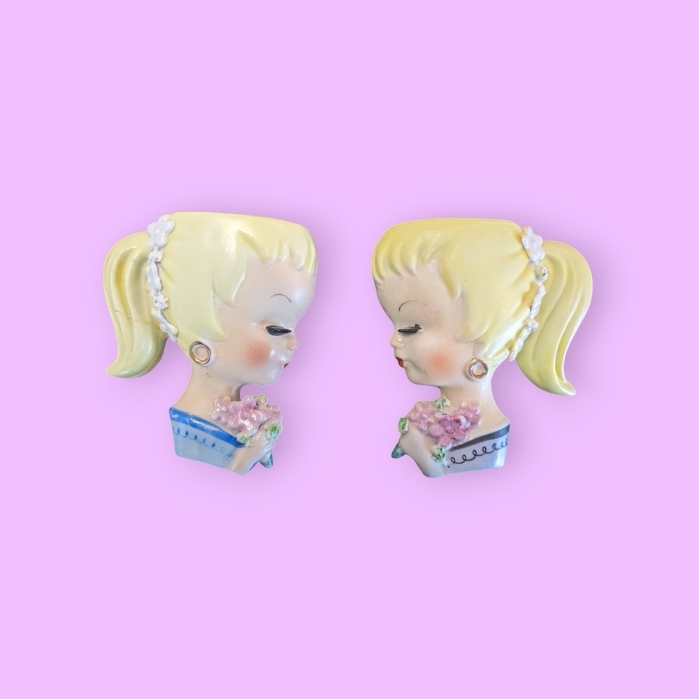 Vintage Ucagco Japanese Ladies Heads Wall Pocket Vases